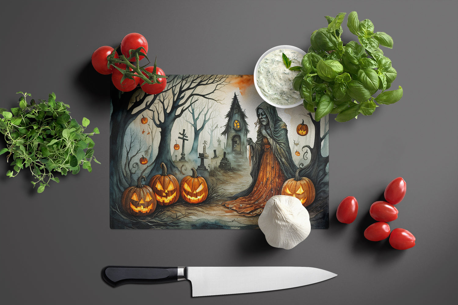 The Weeping Woman Spooky Halloween Glass Cutting Board Large