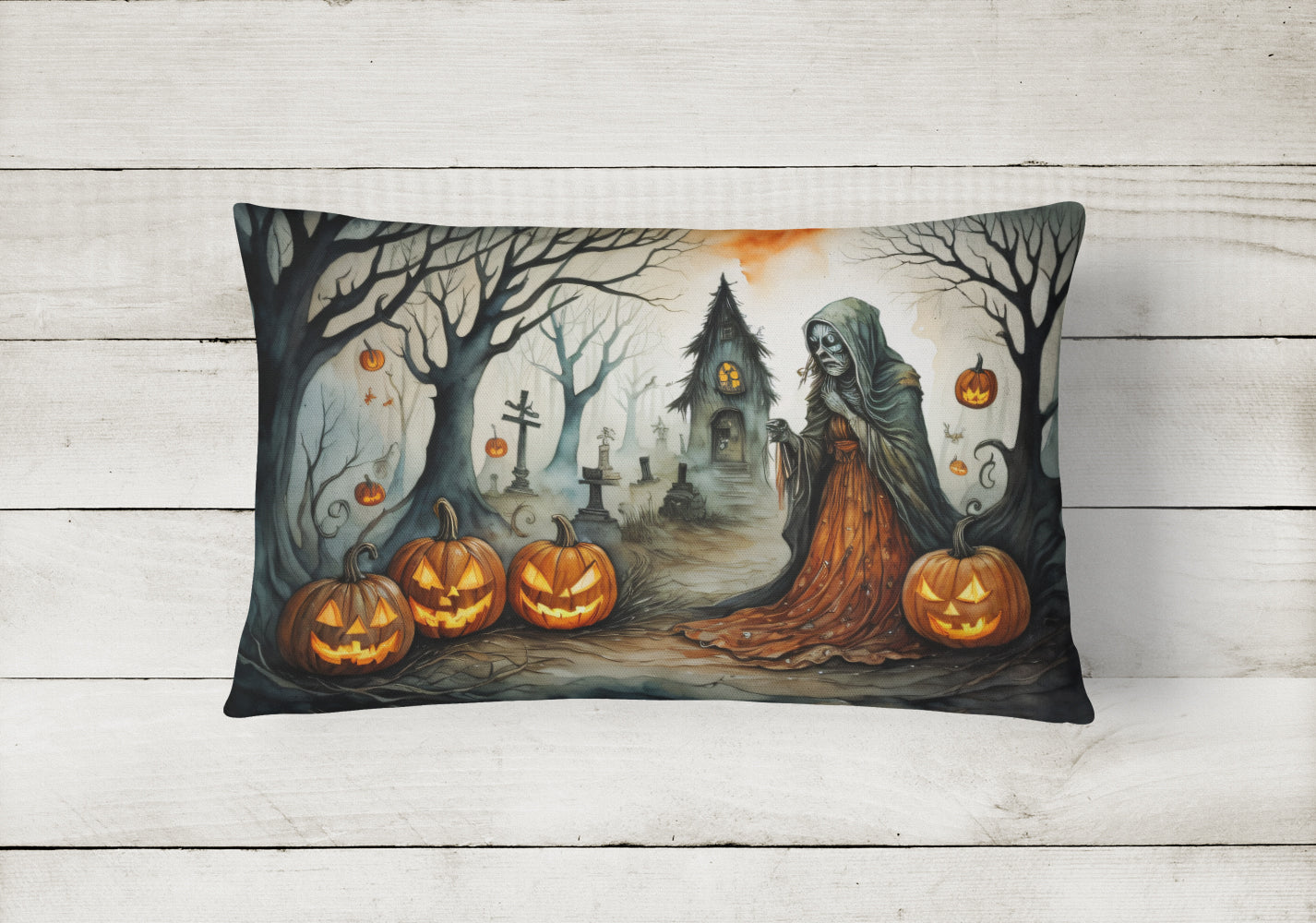 Buy this The Weeping Woman Spooky Halloween Fabric Decorative Pillow