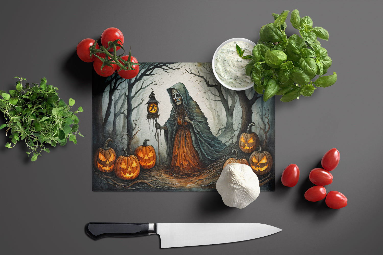 The Weeping Woman Spooky Halloween Glass Cutting Board Large