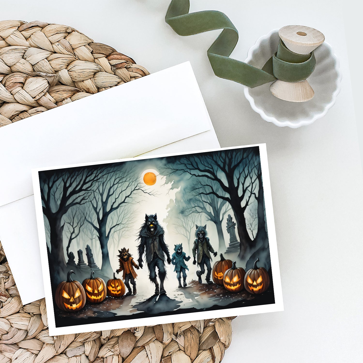 Werewolves Spooky Halloween Greeting Cards and Envelopes Pack of 8