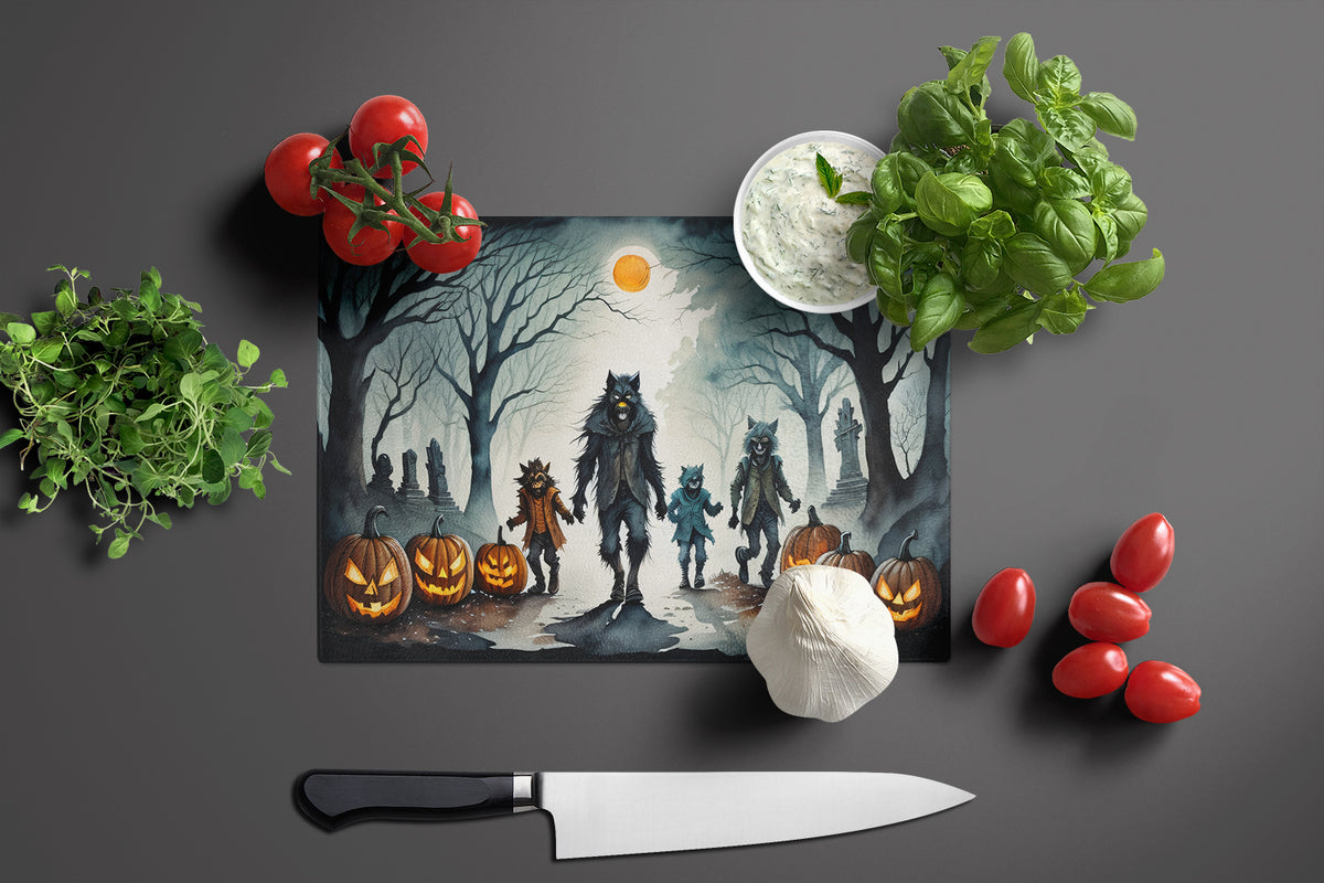 Caroline's Treasures Werewolves Spooky Halloween Glass Cutting Boards – Durable, Decorative Kitchen Art Large