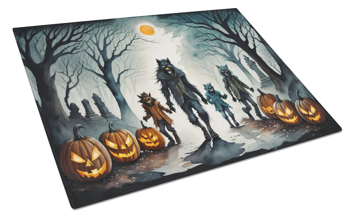 Caroline's Treasures Werewolves Spooky Halloween Glass Cutting Boards – Durable, Decorative Kitchen Art Large