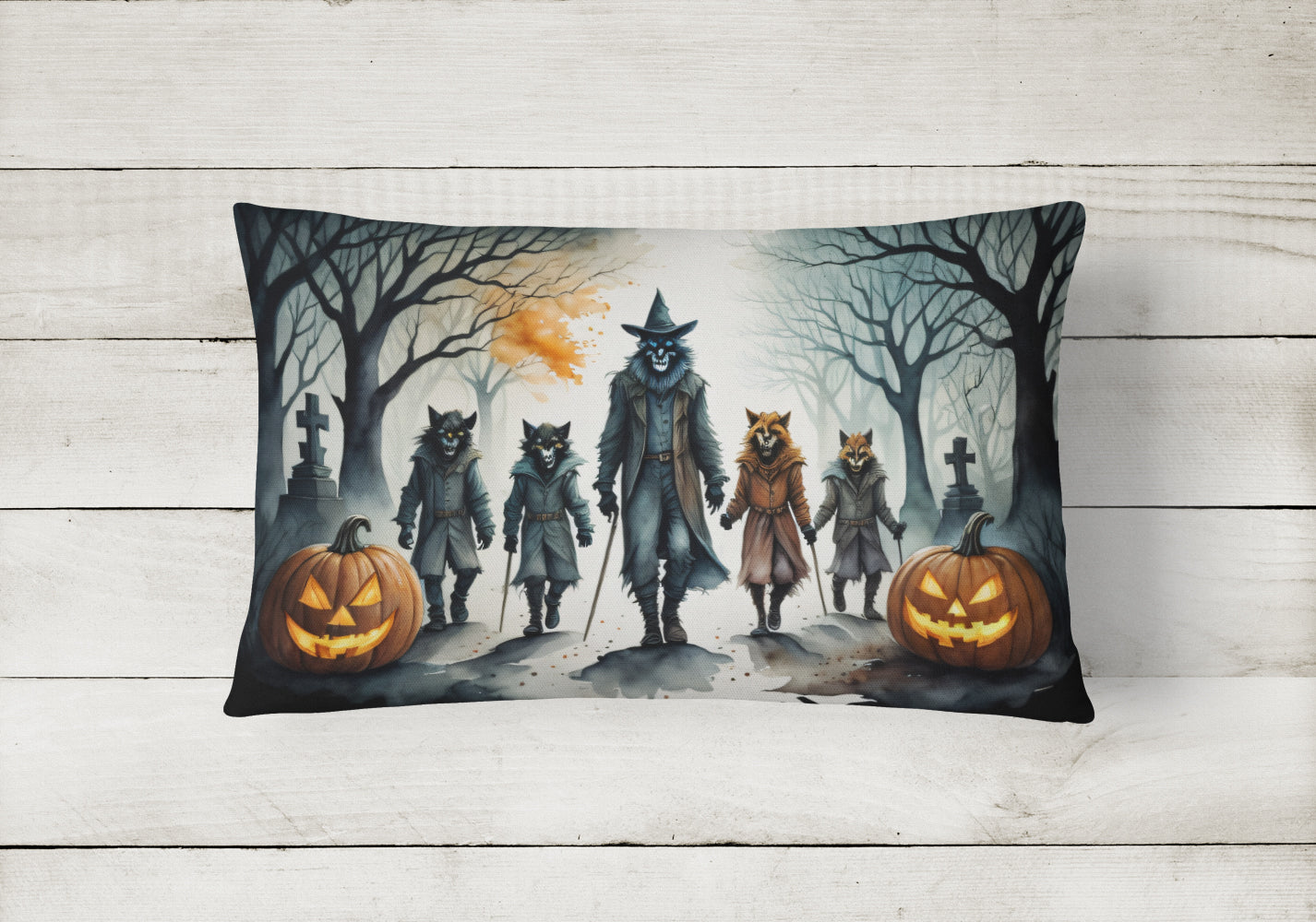 Werewolves Spooky Halloween Fabric Decorative Pillow