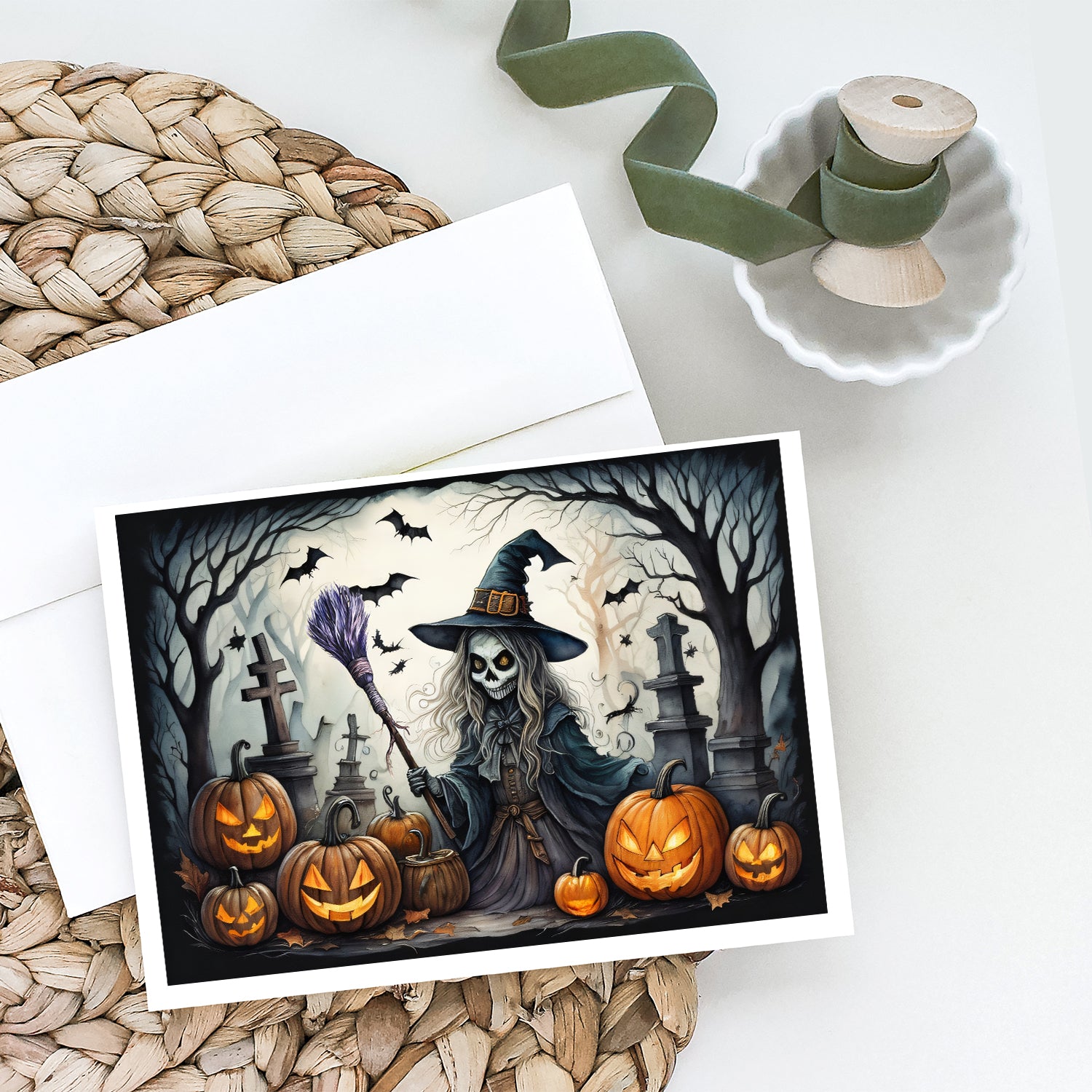 Witch Spooky Halloween Greeting Cards and Envelopes Pack of 8