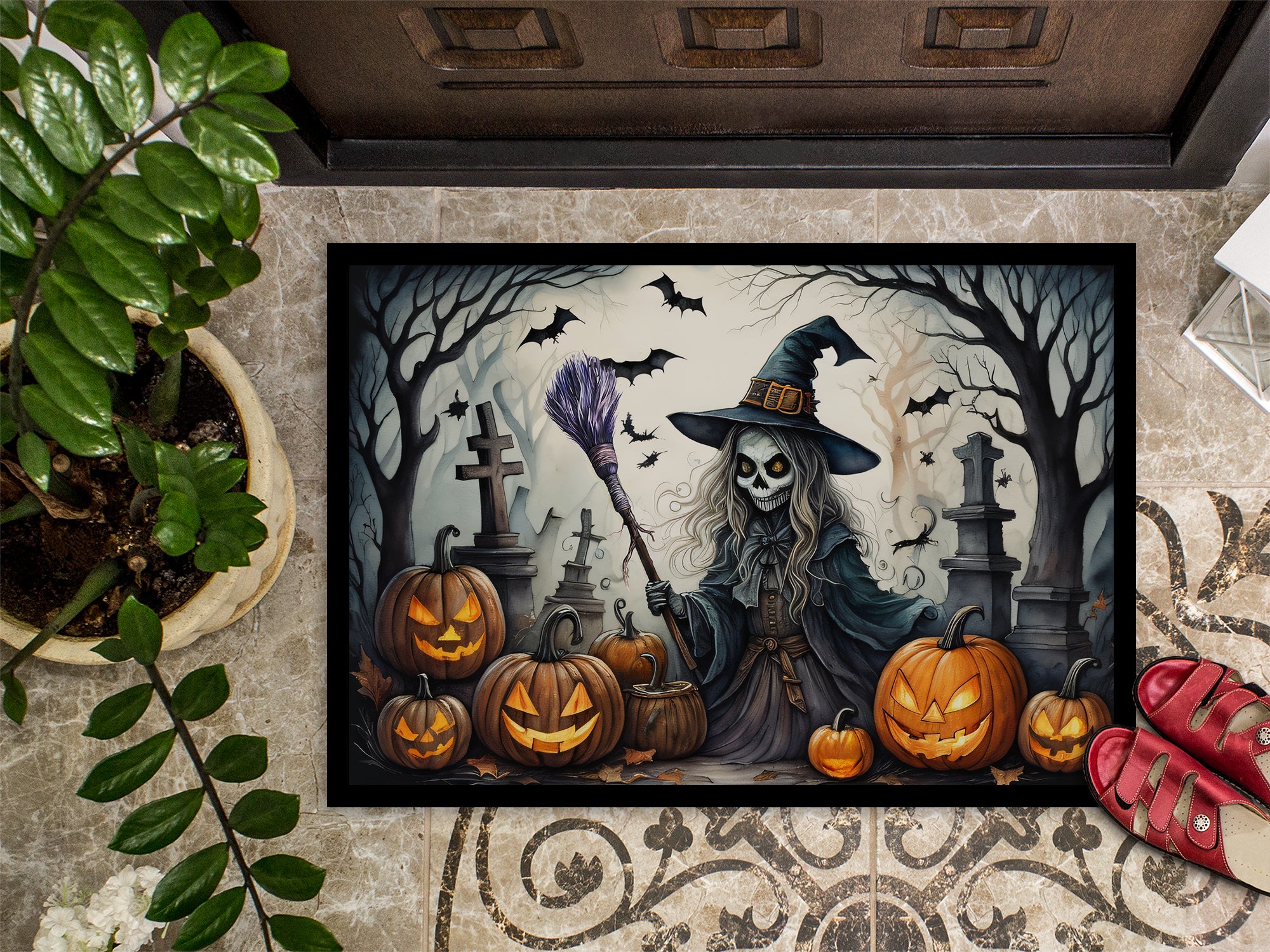 Witch Spooky Halloween Doormat 18x27
