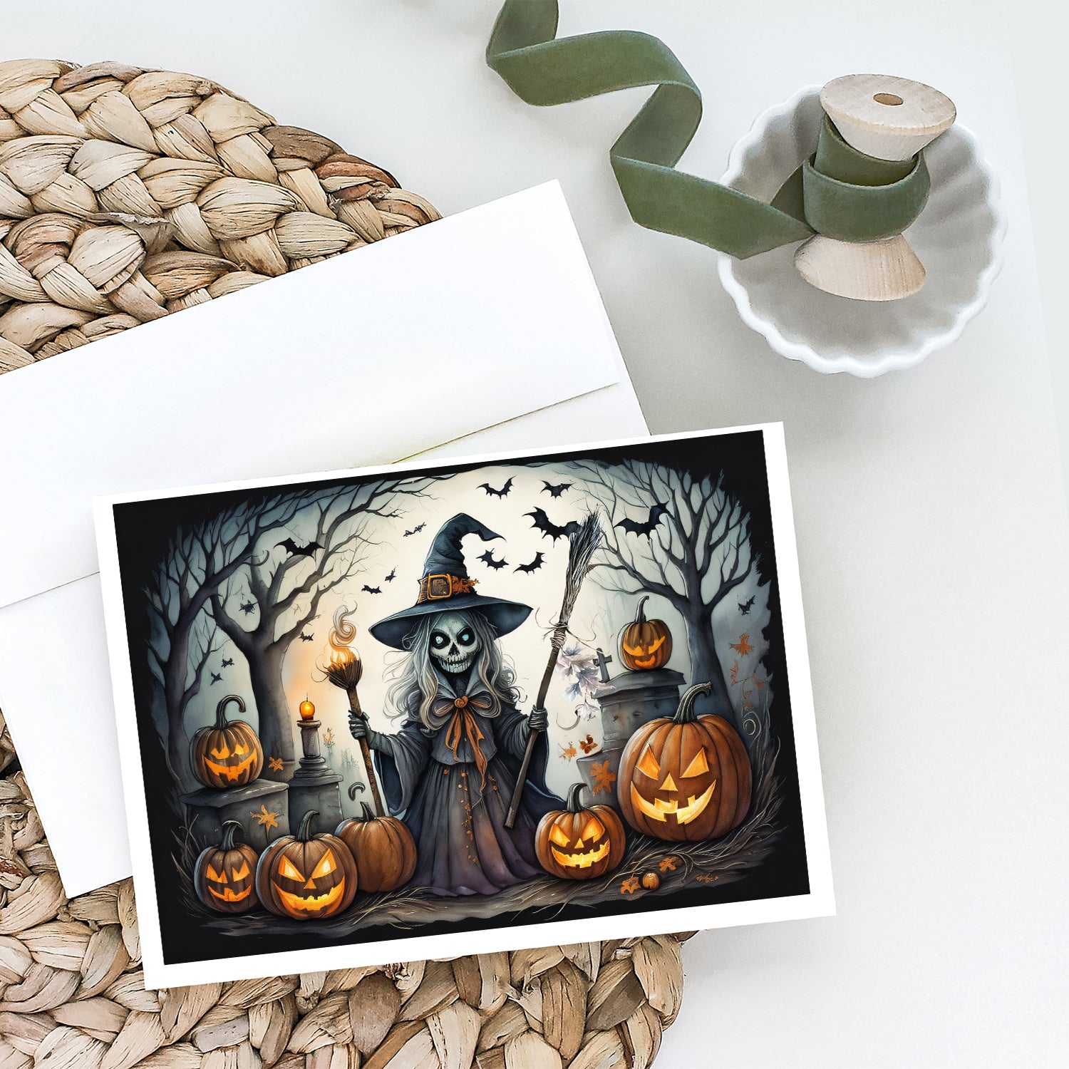 Witch Spooky Halloween Greeting Cards and Envelopes Pack of 8