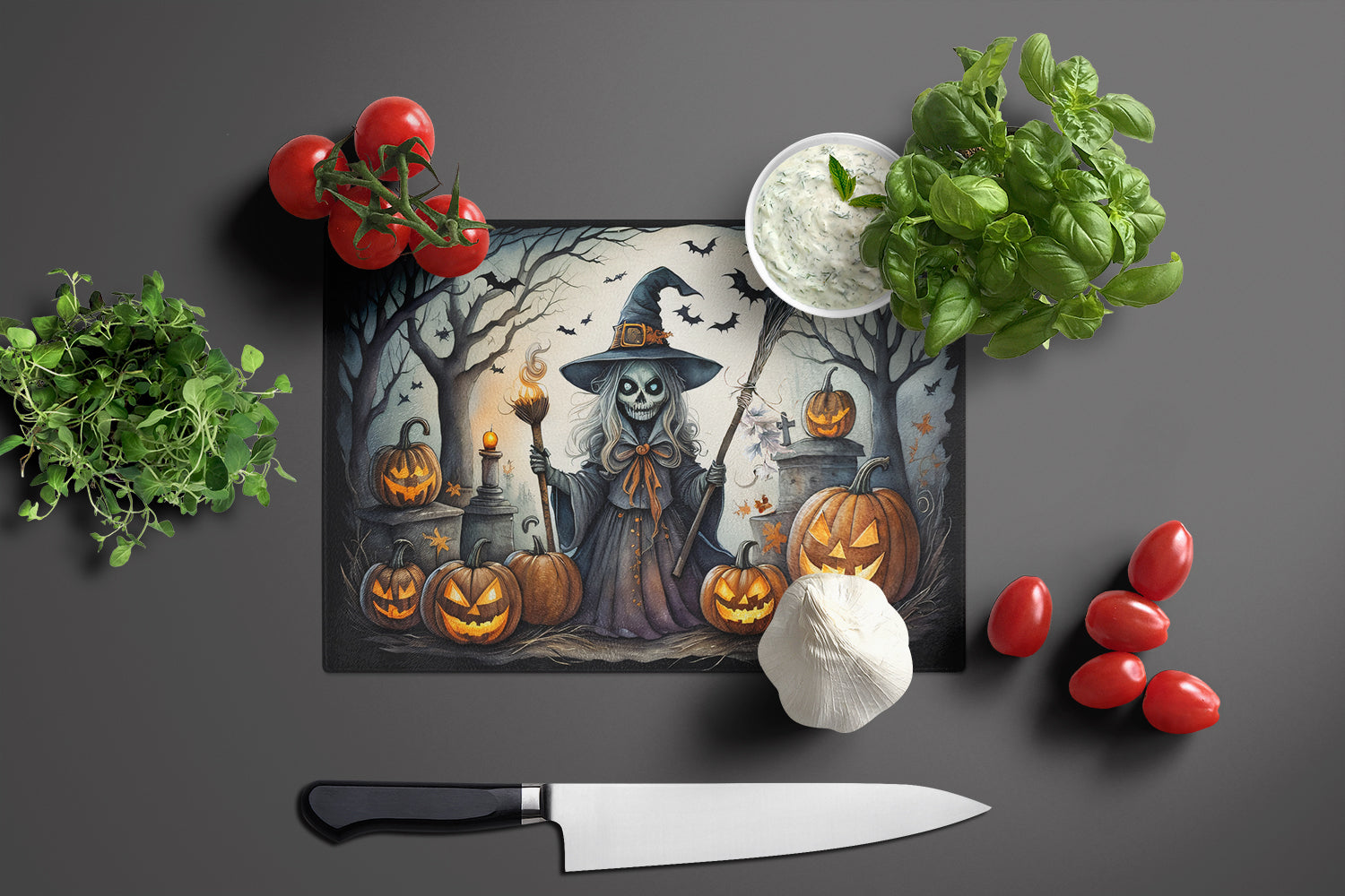 Witch Spooky Halloween Glass Cutting Board Large
