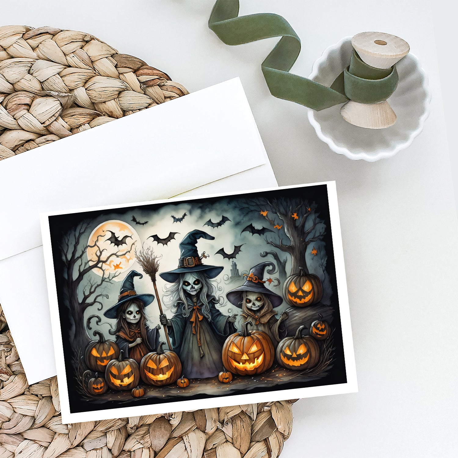 Witches Spooky Halloween Greeting Cards and Envelopes Pack of 8