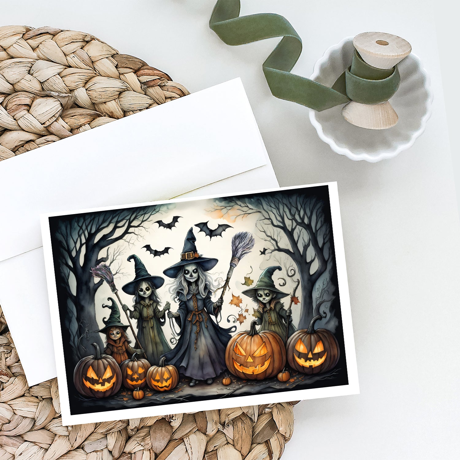 Witches Spooky Halloween Greeting Cards and Envelopes Pack of 8