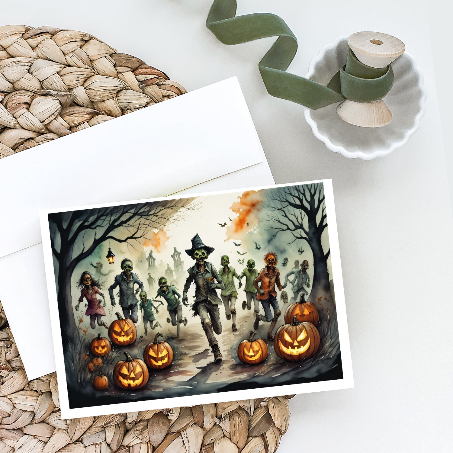 Buy this Zombies Spooky Halloween Greeting Cards and Envelopes Pack of 8