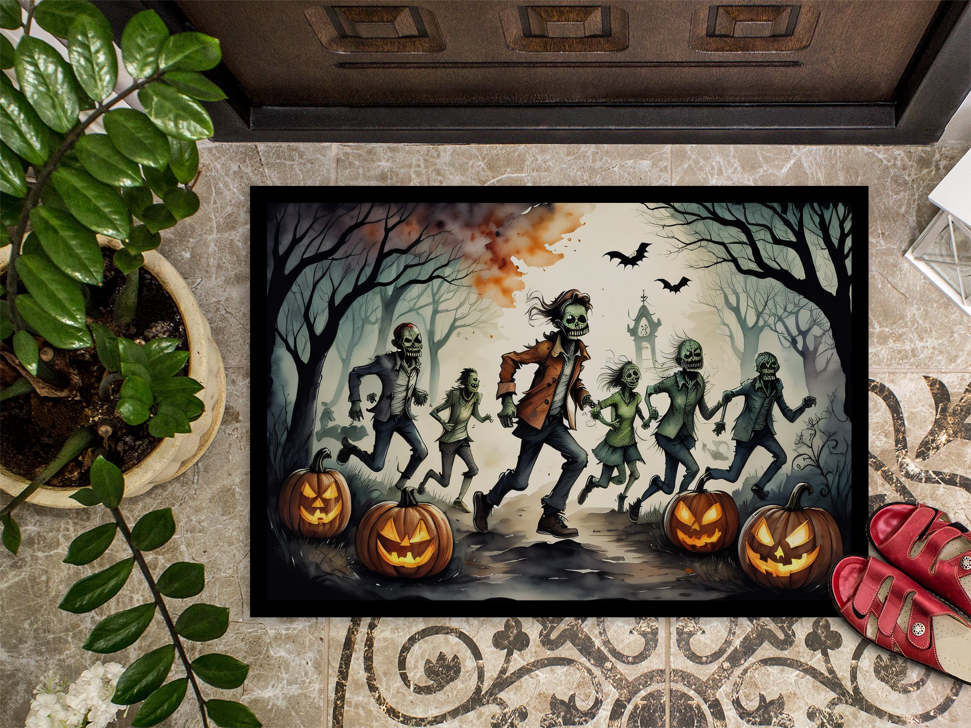 Zombies Spooky Halloween Doormat 18x27