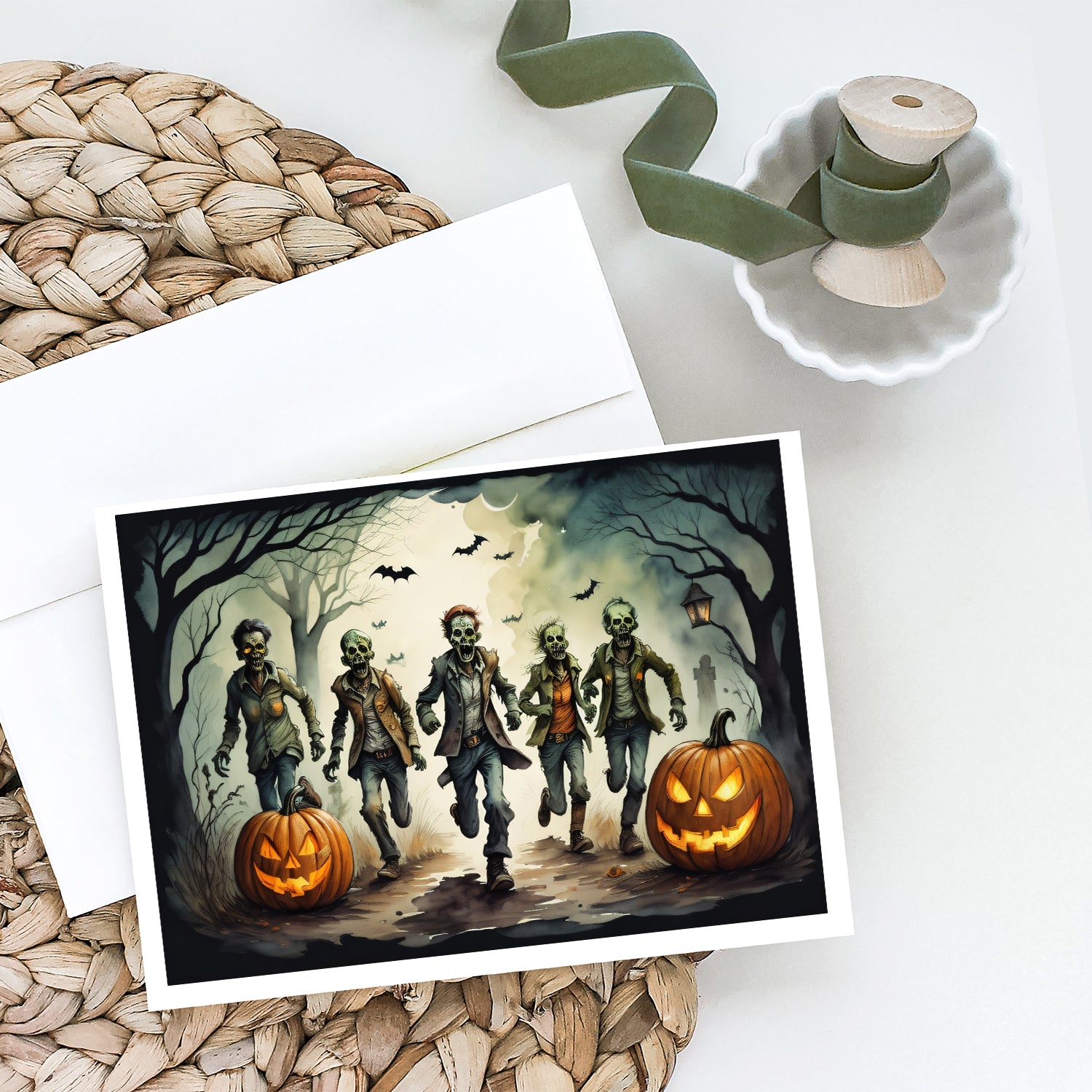 Zombies Spooky Halloween Greeting Cards and Envelopes Pack of 8