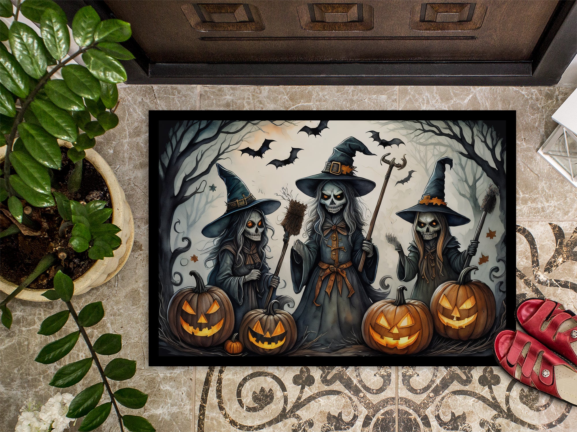 Witches Spooky Halloween Doormat 18x27