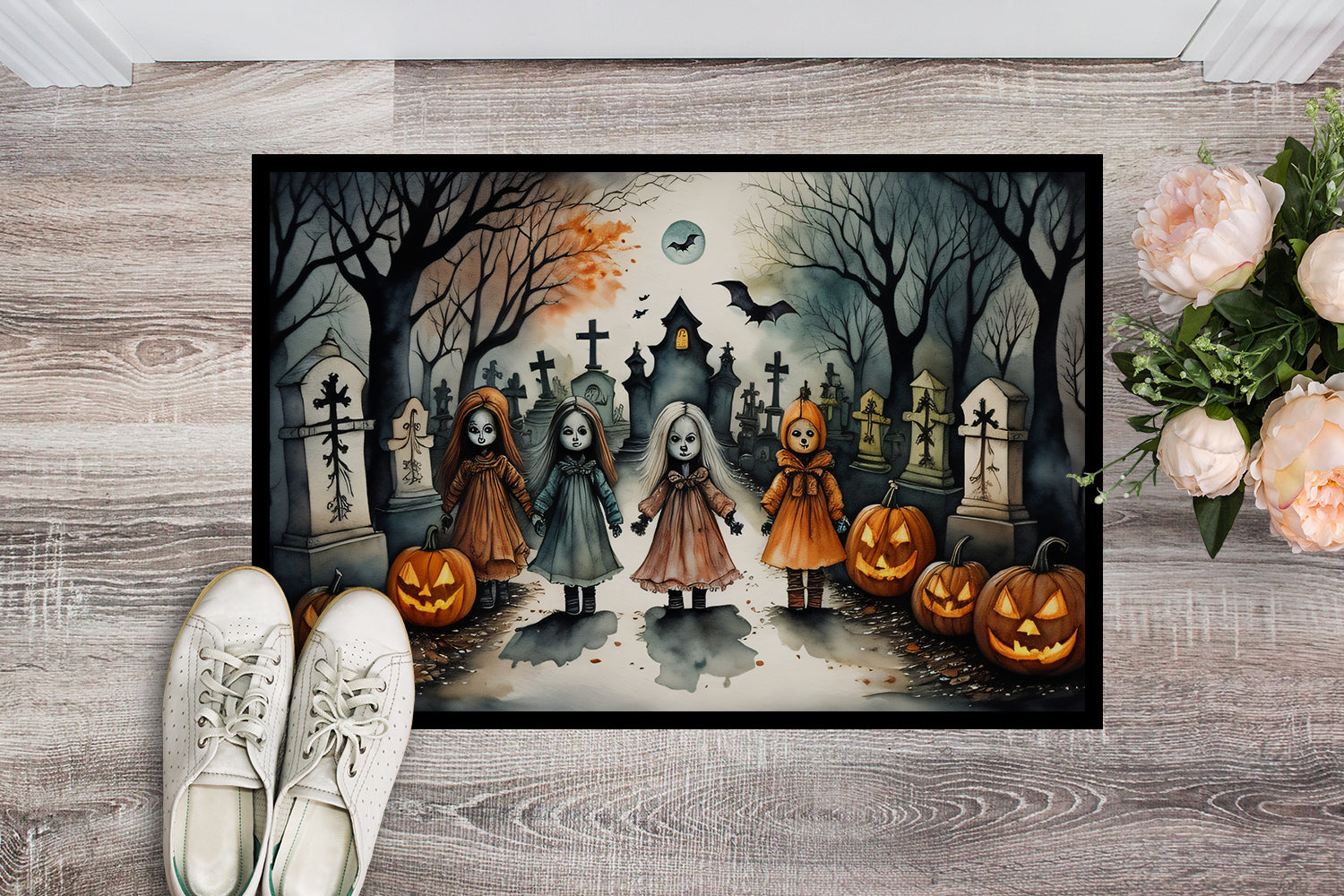 Creepy Dolls Spooky Halloween Doormat 18x27