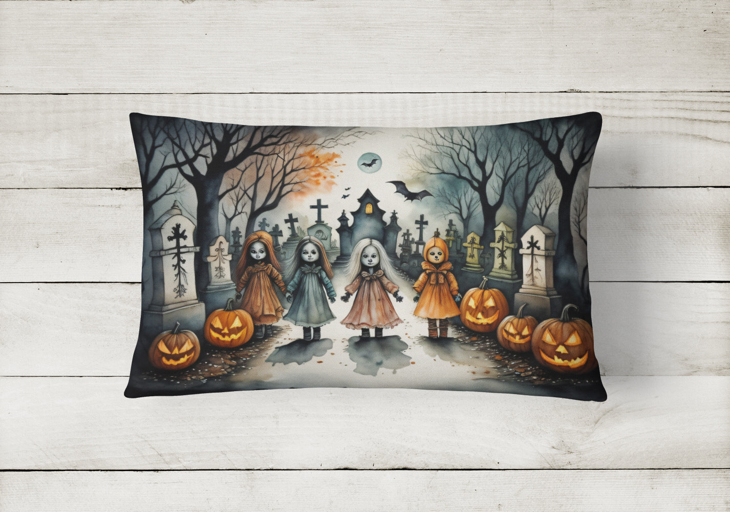 Creepy Dolls Spooky Halloween Fabric Decorative Pillow
