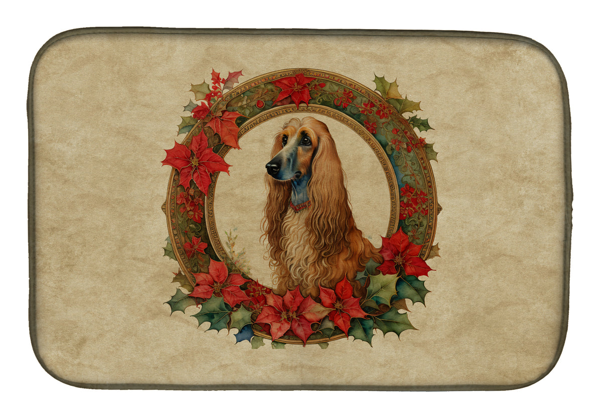 Buy this Afghan Hound Christmas Flowers Dish Drying Mat