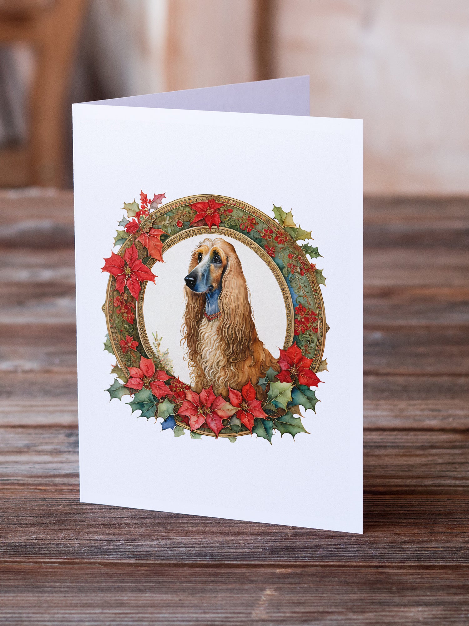 Buy this Afghan Hound Christmas Flowers Greeting Cards Pack of 8