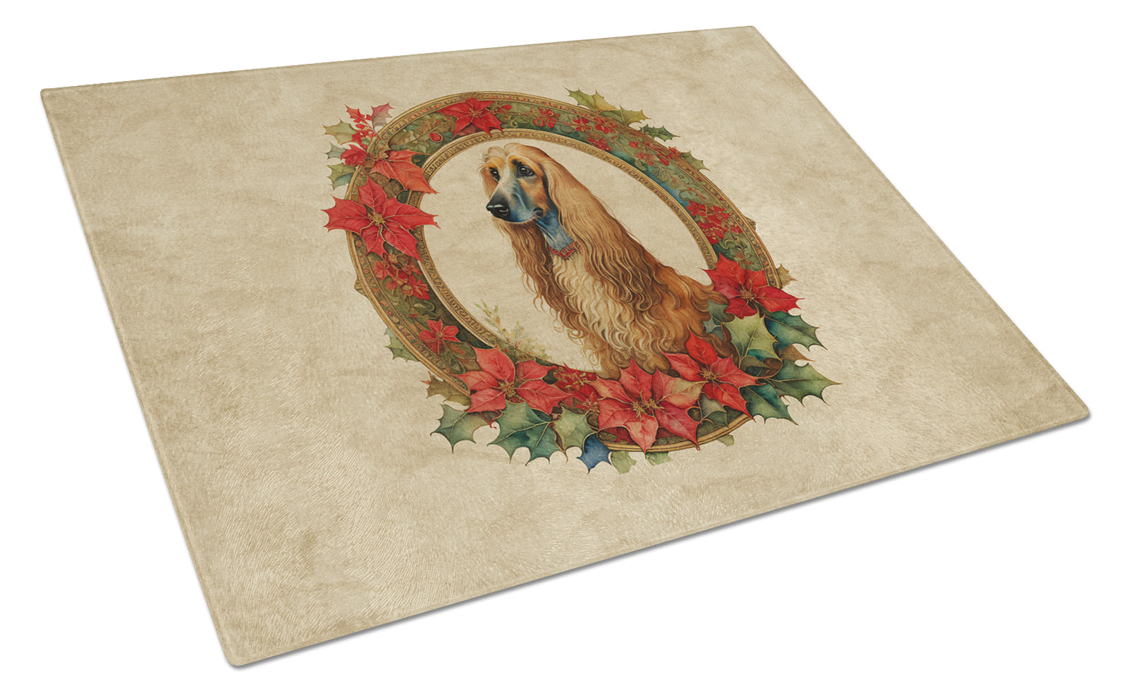 Buy this Afghan Hound Christmas Flowers Glass Cutting Board