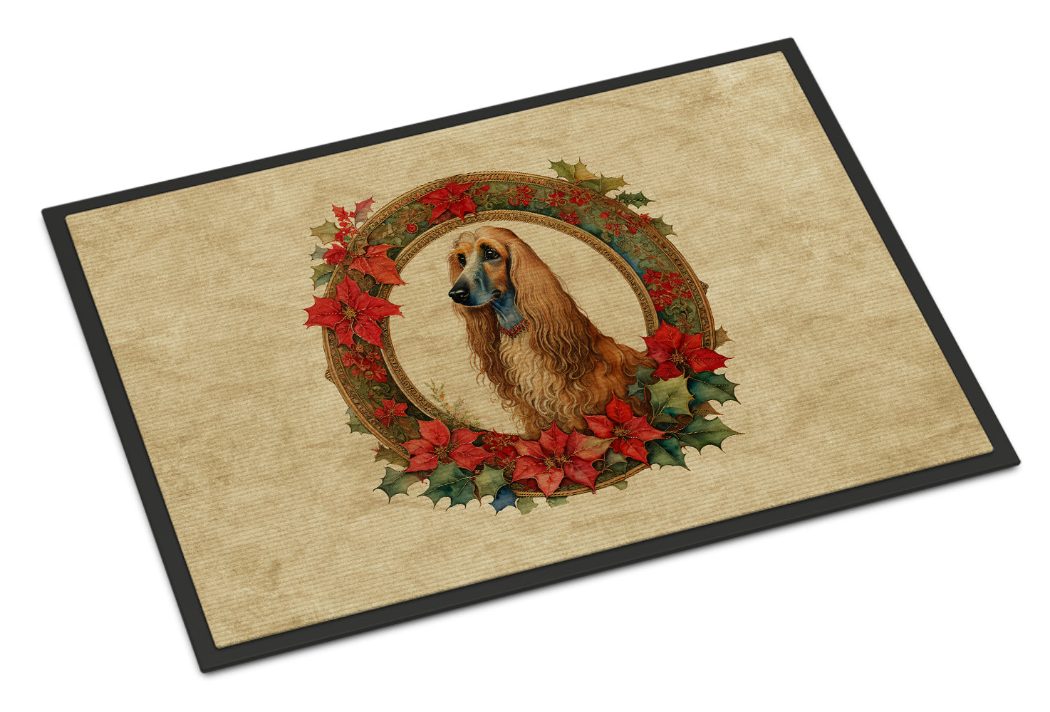Buy this Afghan Hound Christmas Flowers Doormat