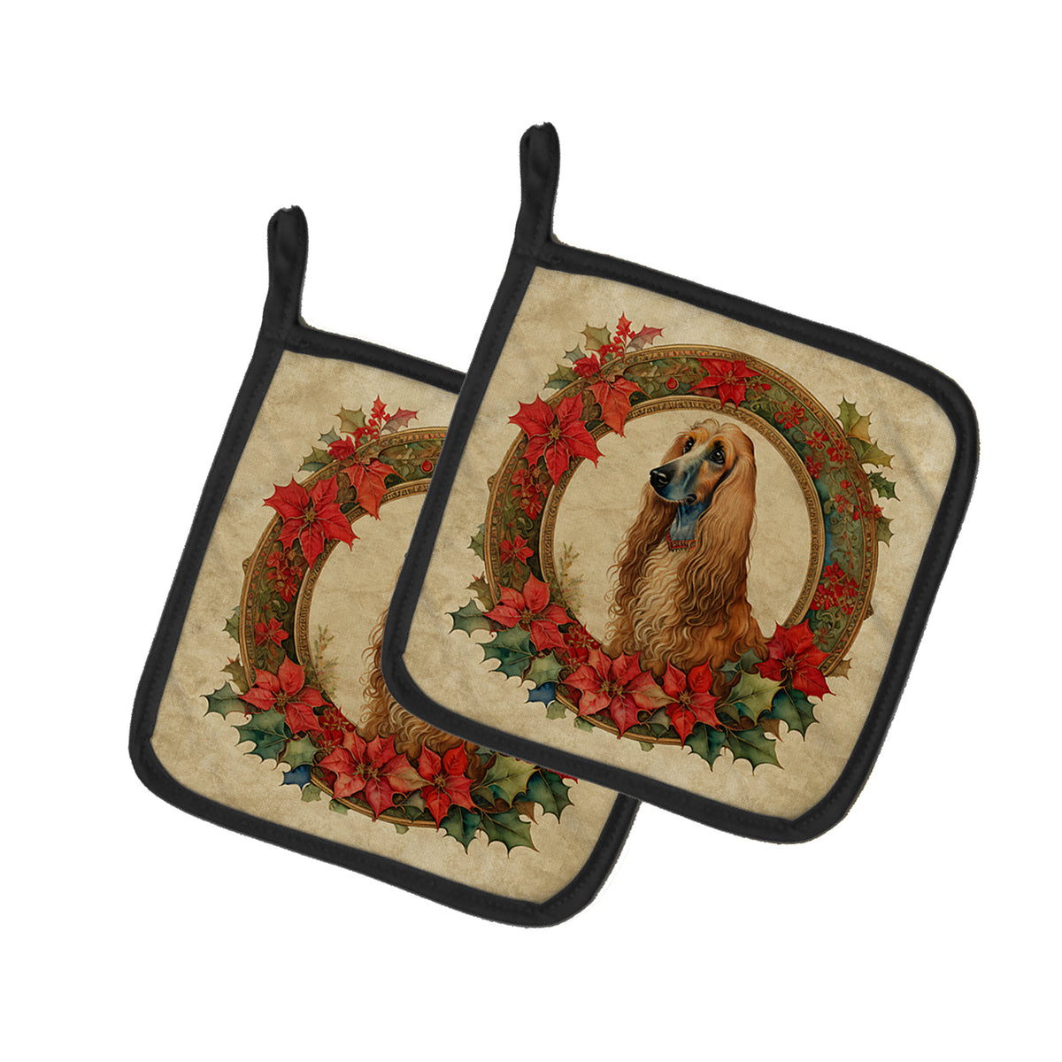 Buy this Afghan Hound Christmas Flowers Pair of Pot Holders