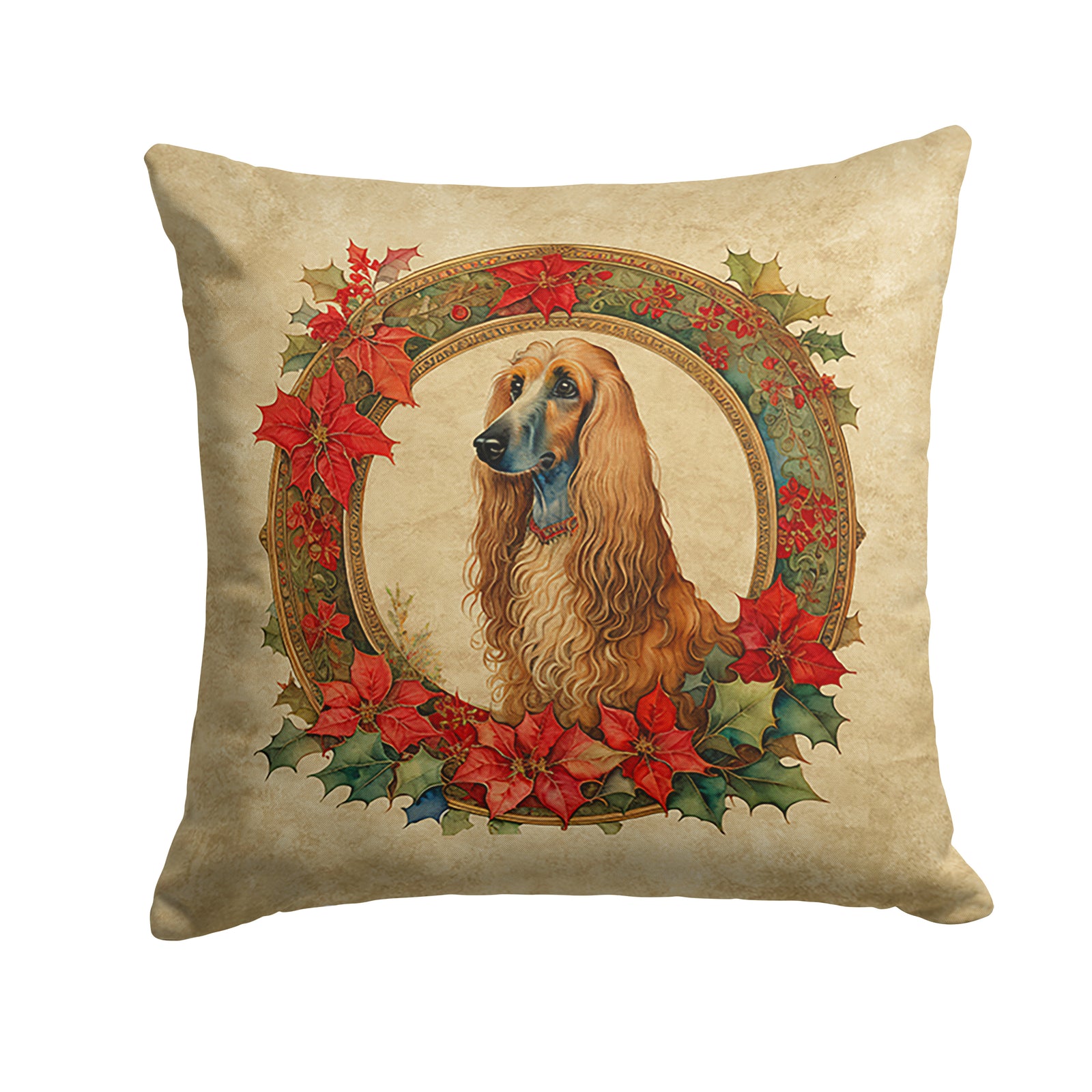 Buy this Afghan Hound Christmas Flowers Throw Pillow
