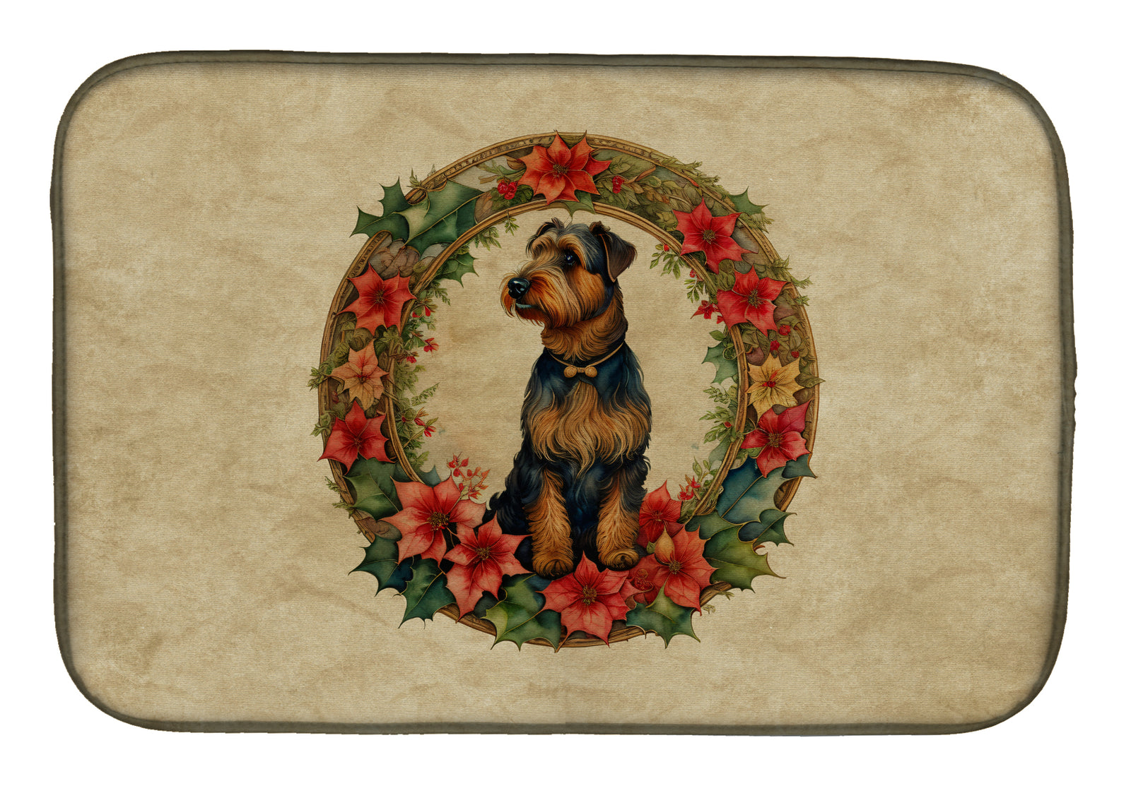 Buy this Airedale Terrier Christmas Flowers Dish Drying Mat