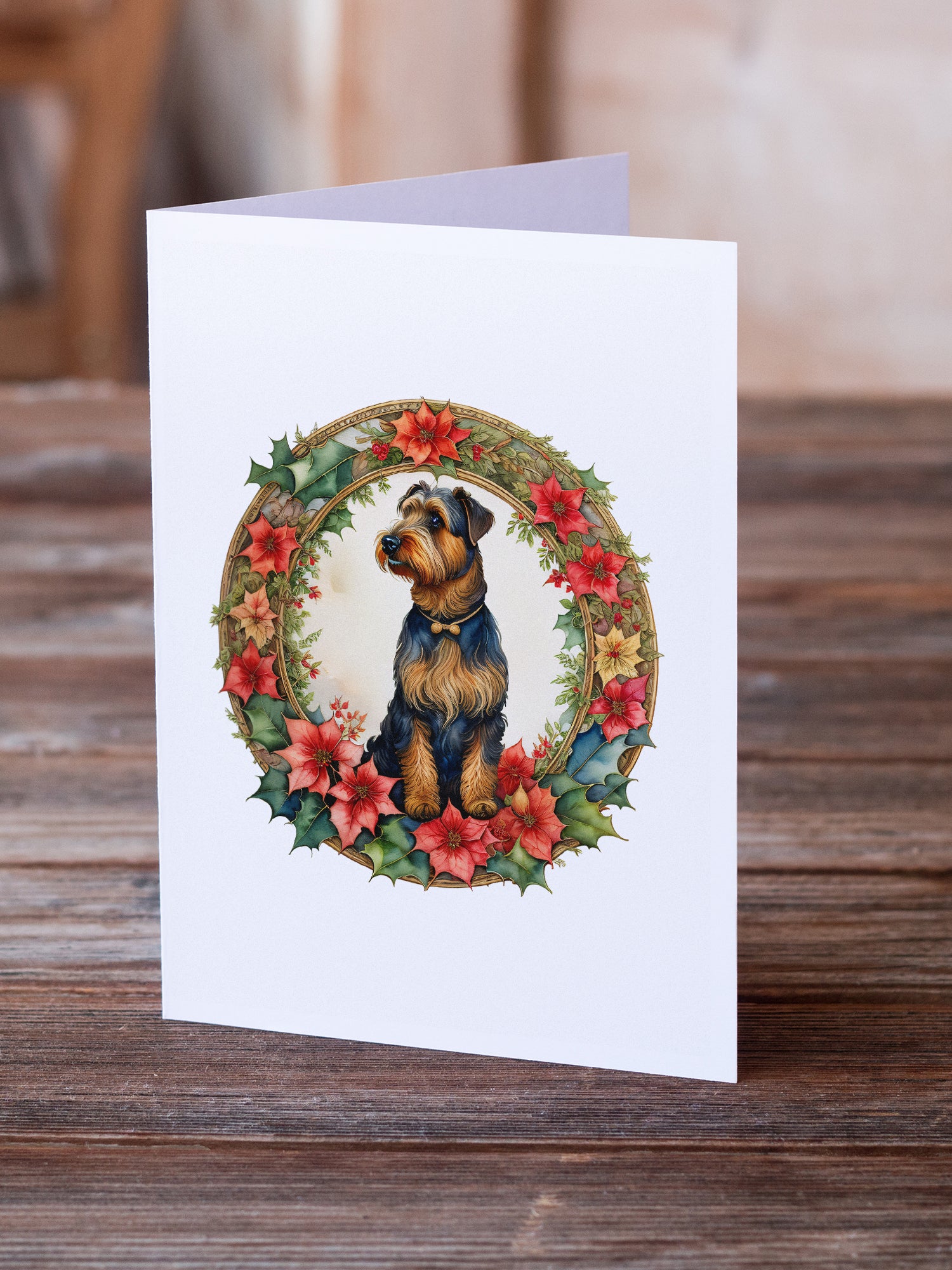Buy this Airedale Terrier Christmas Flowers Greeting Cards Pack of 8