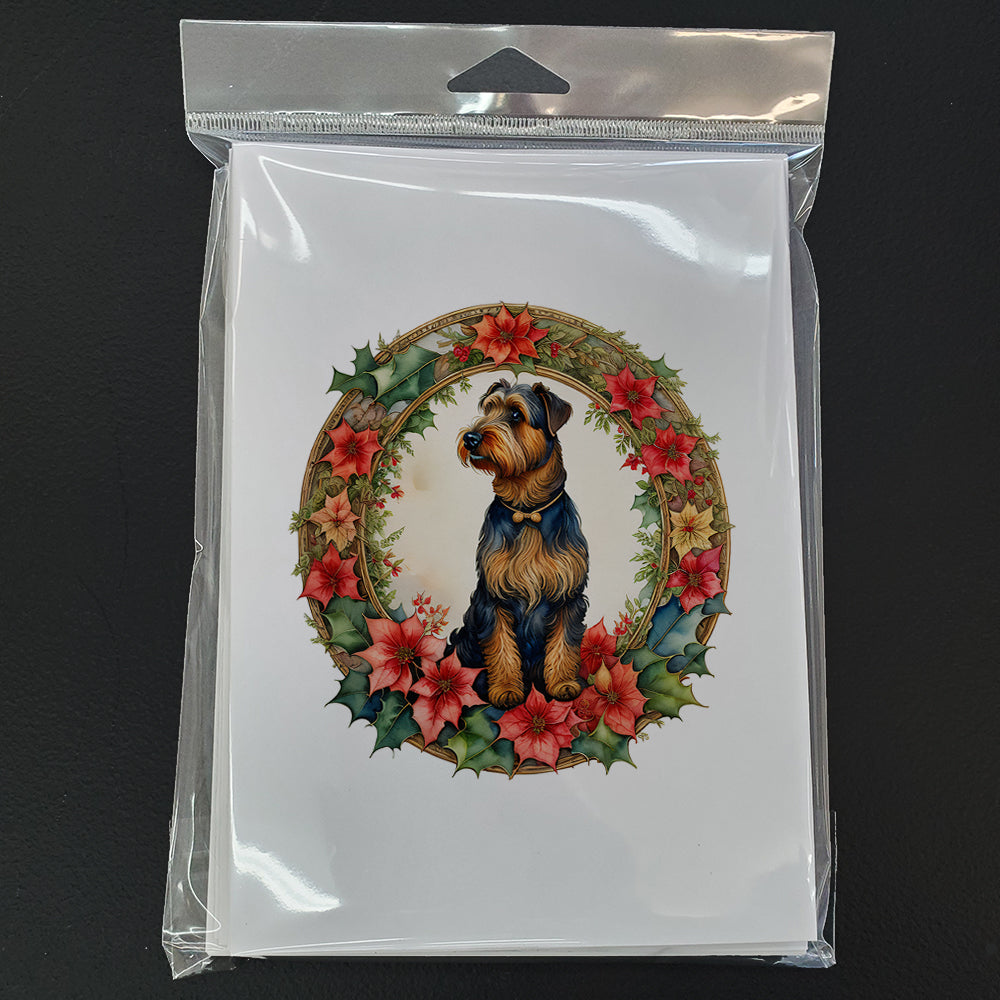 Airedale Terrier Christmas Flowers Greeting Cards Pack of 8