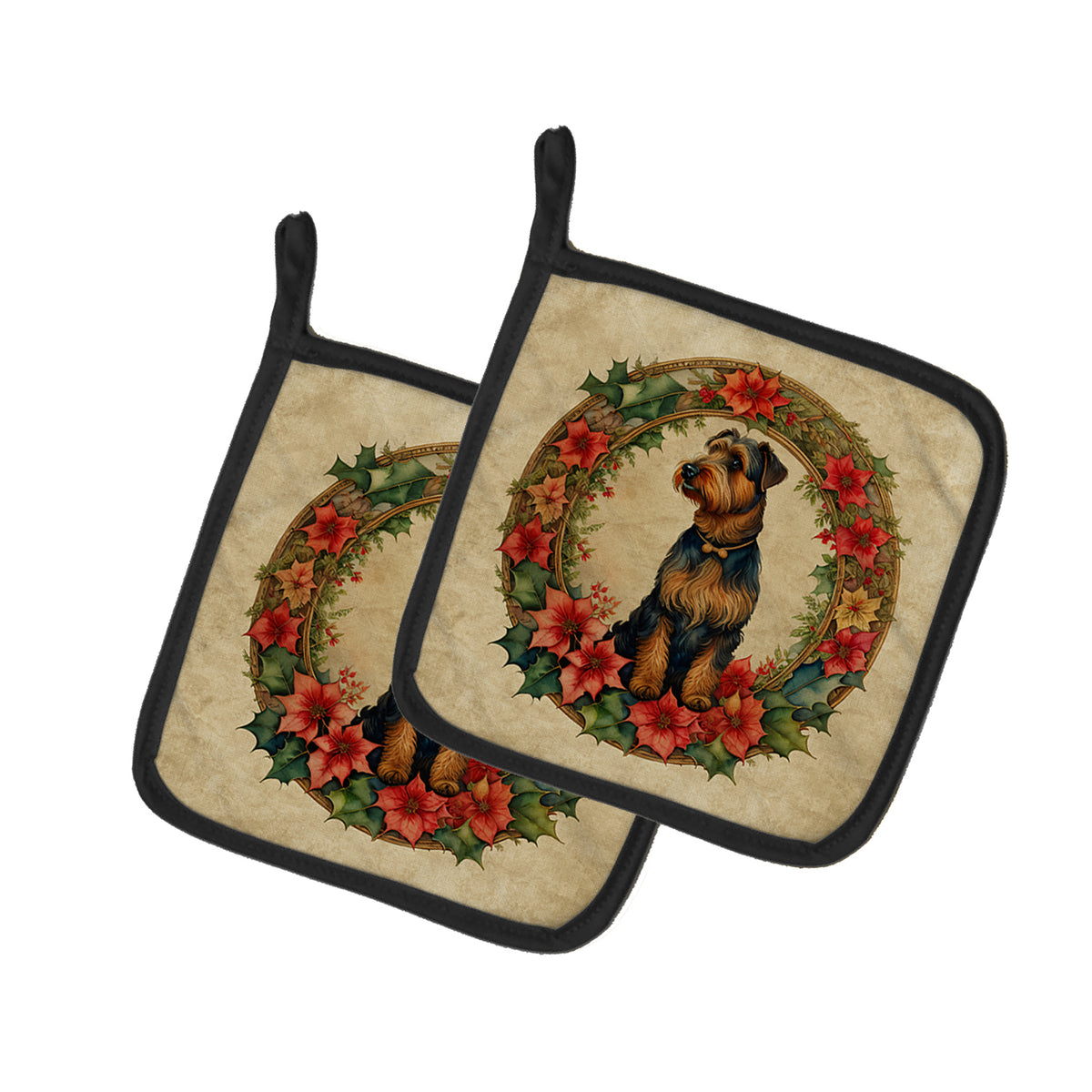 Buy this Airedale Terrier Christmas Flowers Pair of Pot Holders