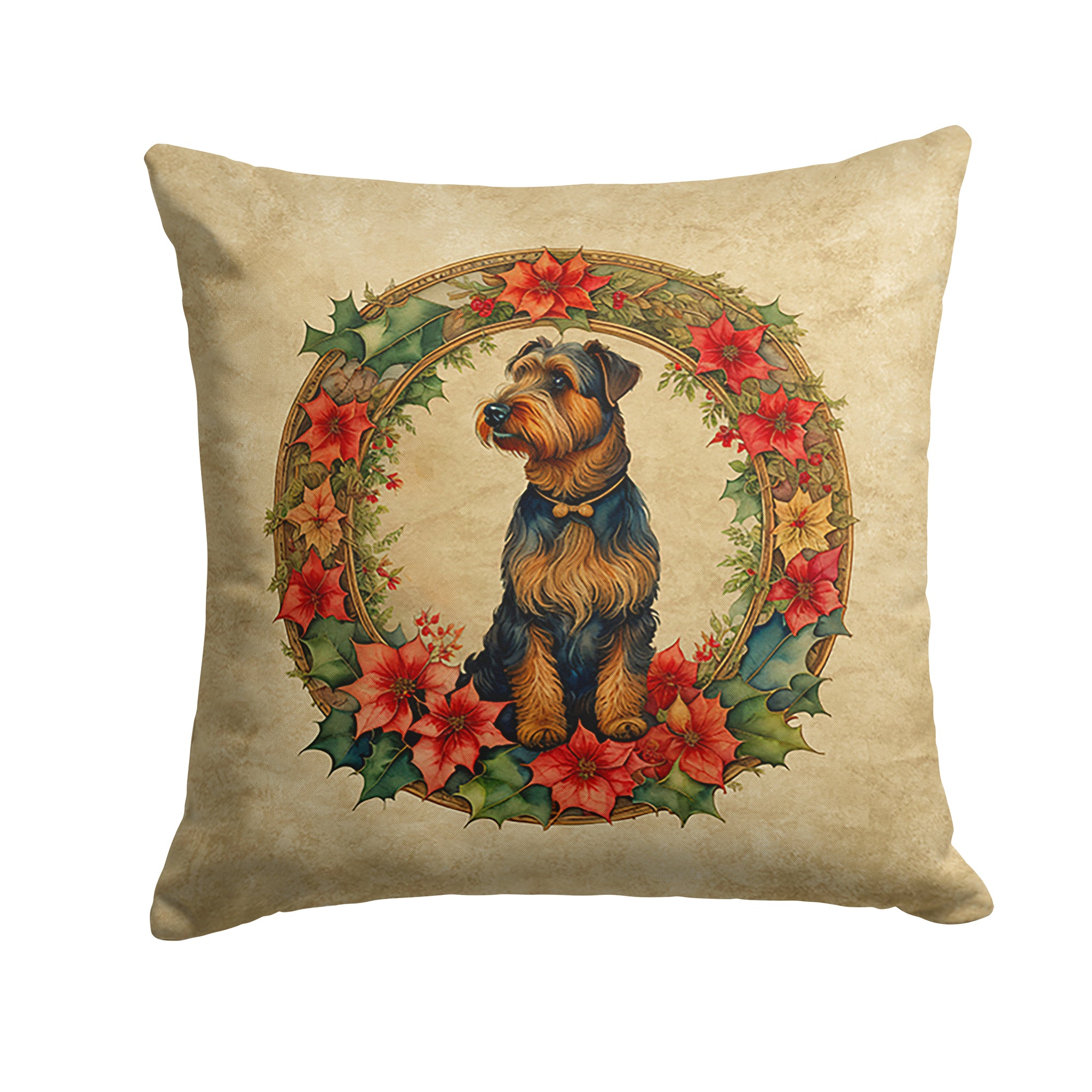 Buy this Airedale Terrier Christmas Flowers Throw Pillow