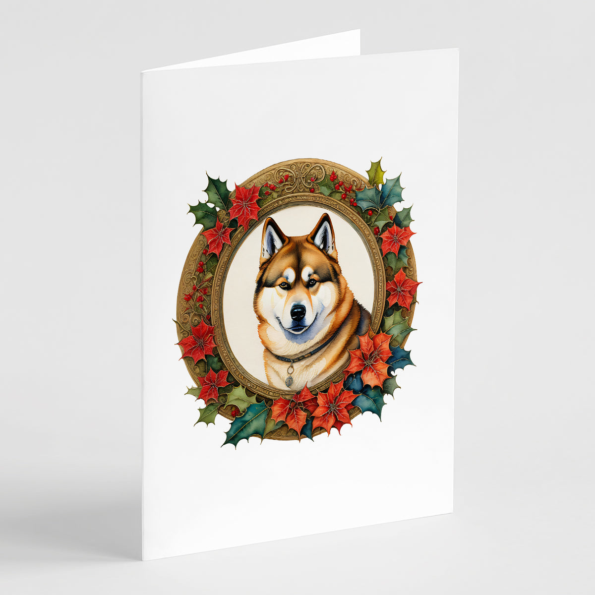 Buy this Akita Christmas Flowers Greeting Cards Pack of 8