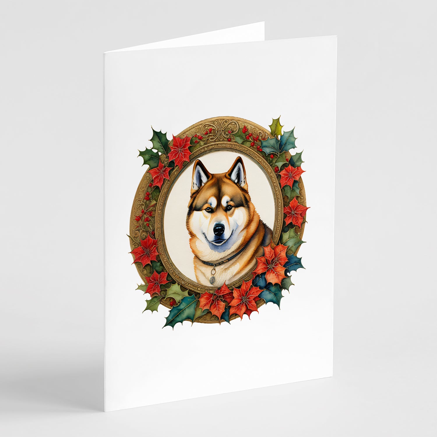 Buy this Akita Christmas Flowers Greeting Cards Pack of 8