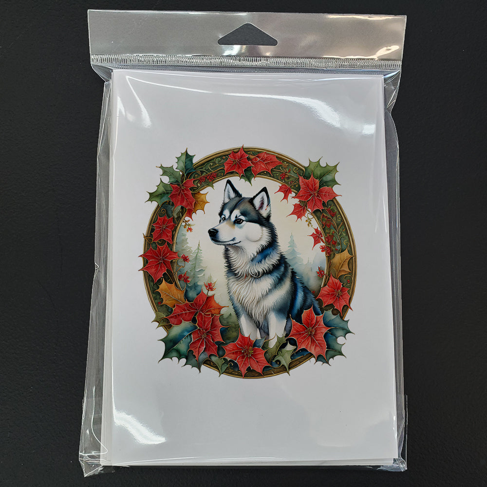 Alaskan Klee Kai Christmas Flowers Greeting Cards Pack of 8
