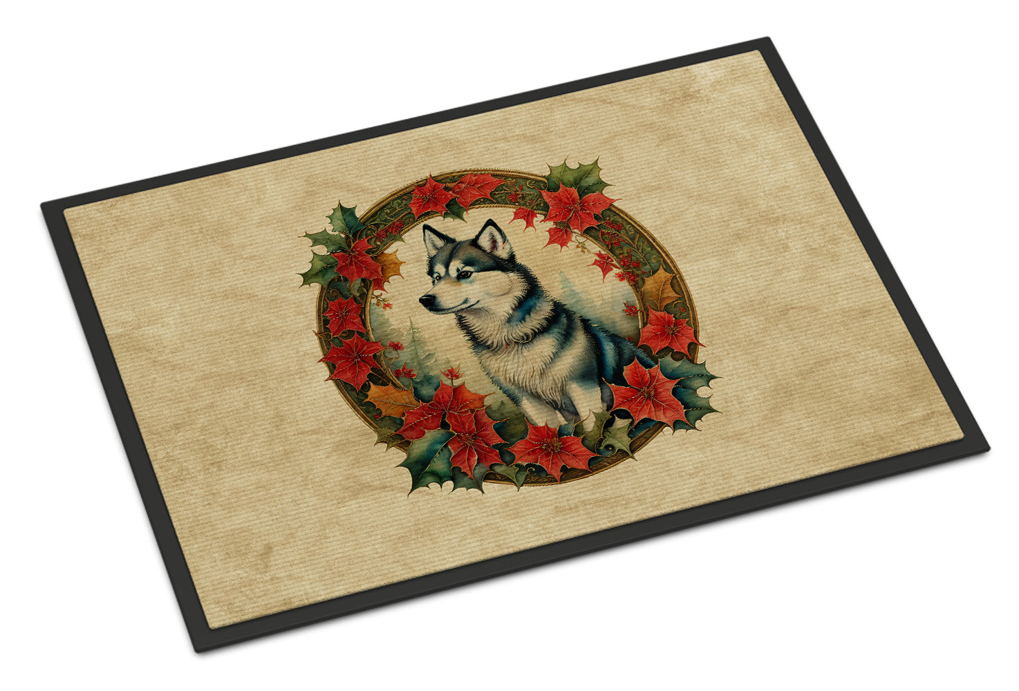 Buy this Alaskan Klee Kai Christmas Flowers Doormat