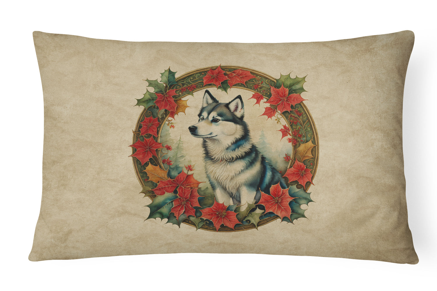 Buy this Alaskan Klee Kai Christmas Flowers Throw Pillow
