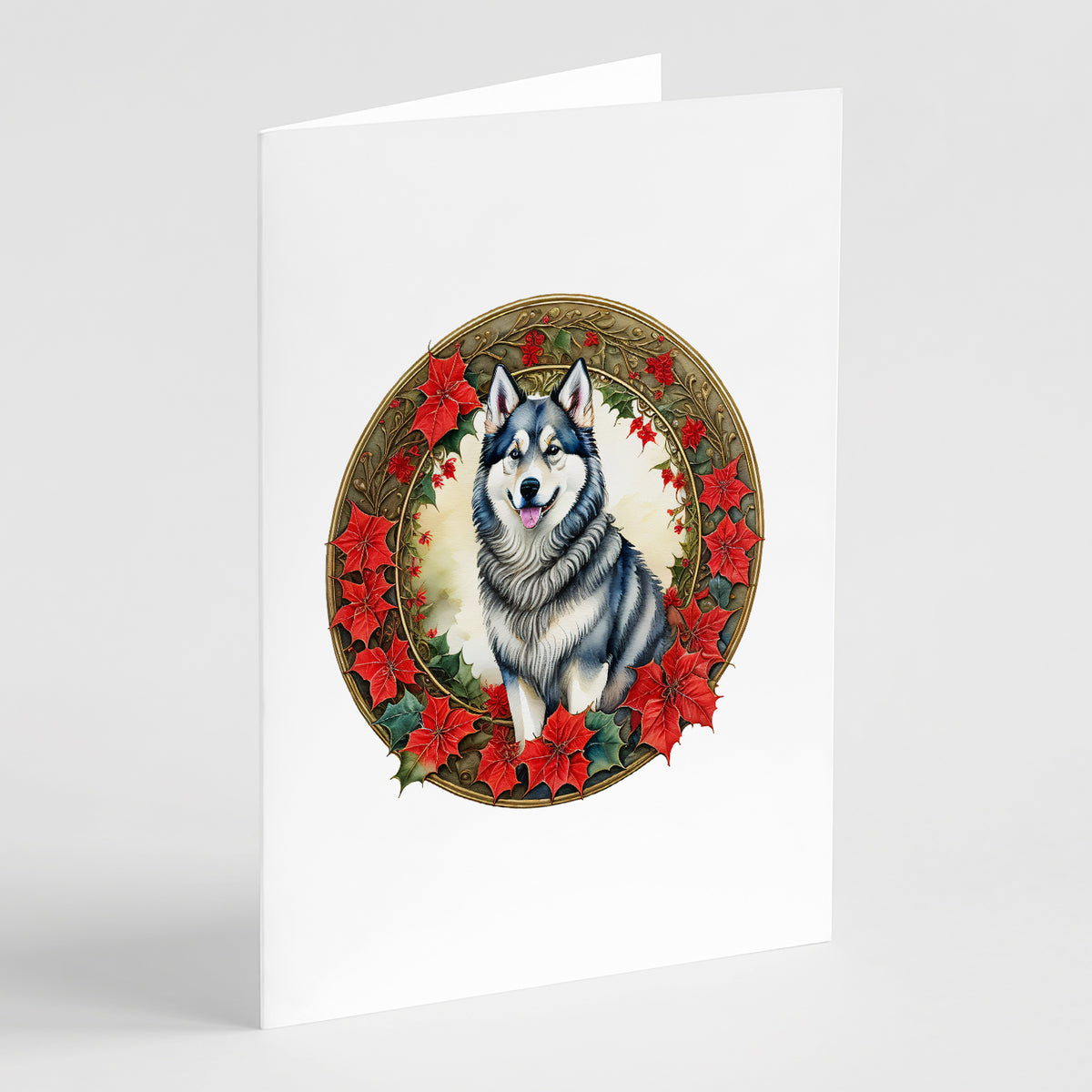 Buy this Alaskan Malamute Christmas Flowers Greeting Cards Pack of 8