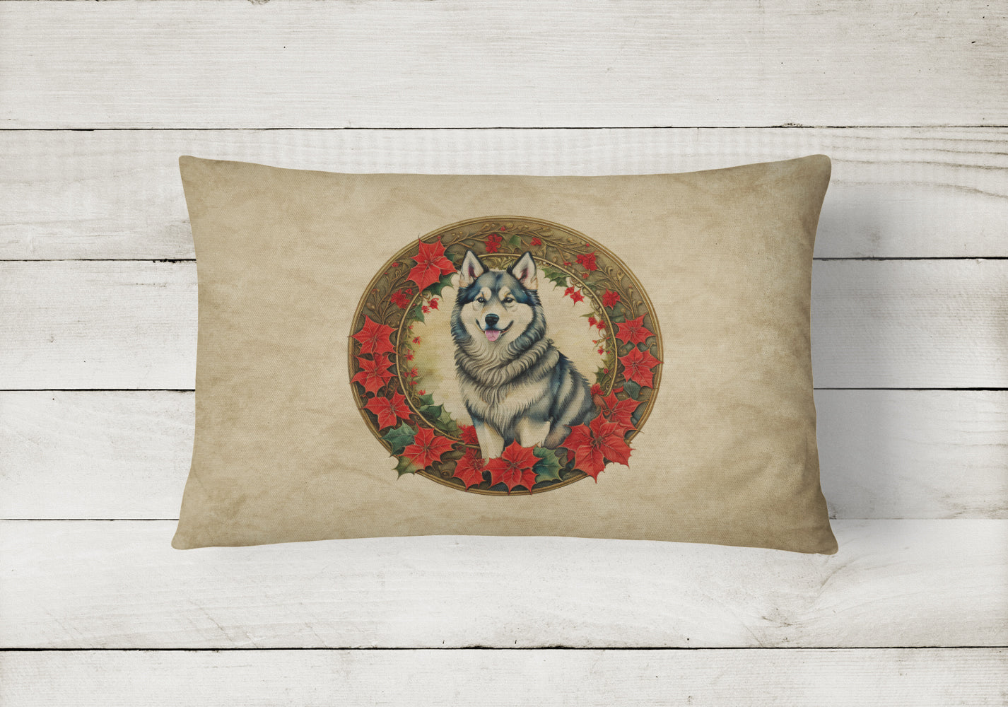 Caroline's Treasures Alaskan Malamute Christmas Flowers Throw Pillow
