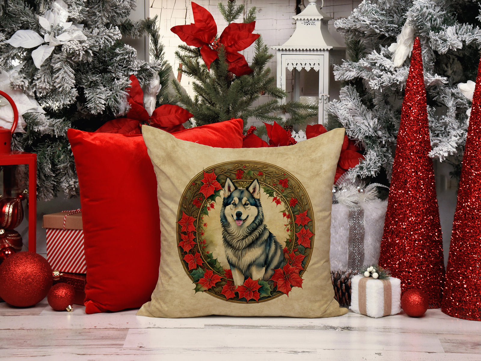 Caroline's Treasures Alaskan Malamute Christmas Flowers Throw Pillow
