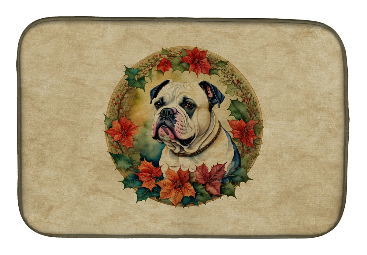 Buy this American Bulldog Christmas Flowers Dish Drying Mat
