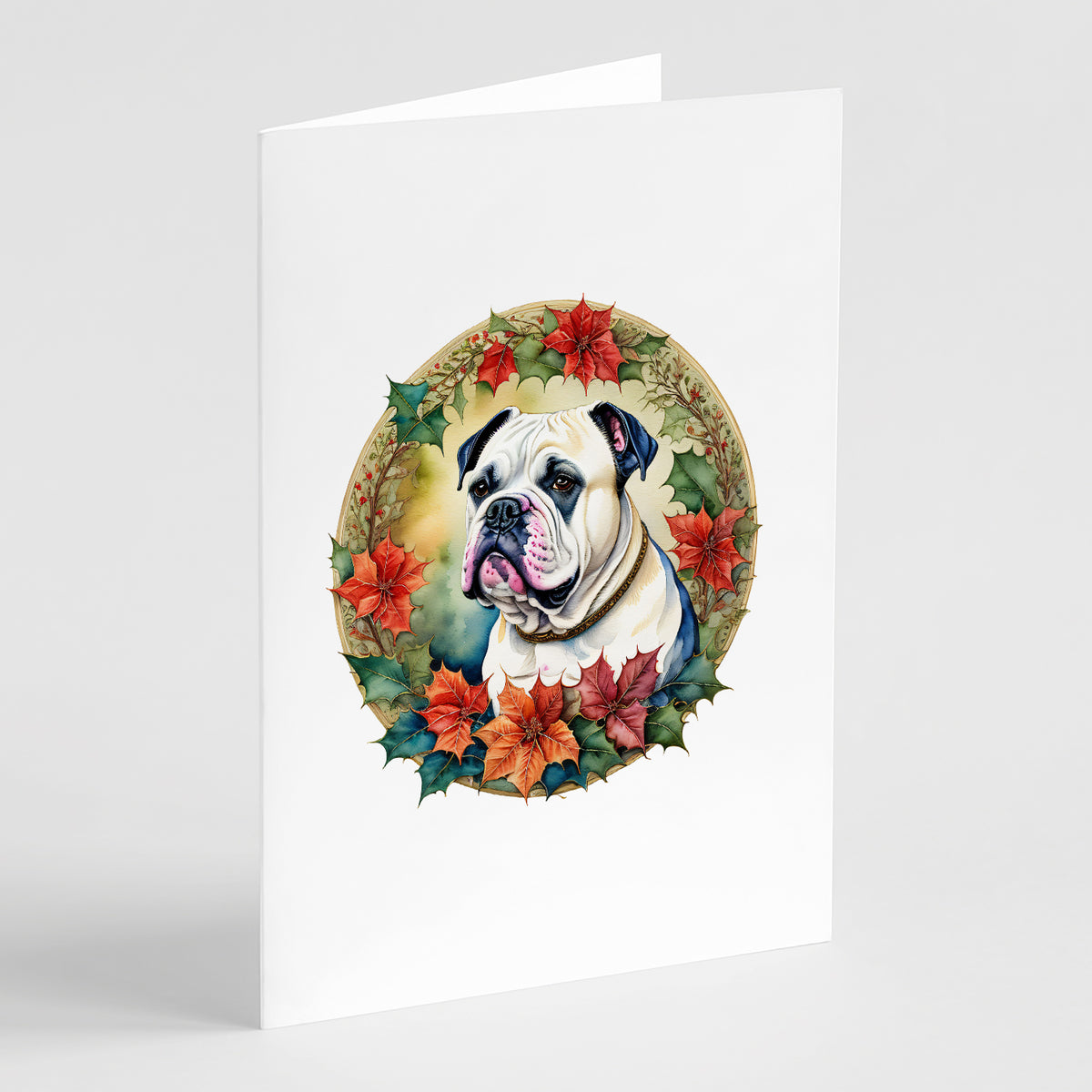 Buy this American Bulldog Christmas Flowers Greeting Cards Pack of 8