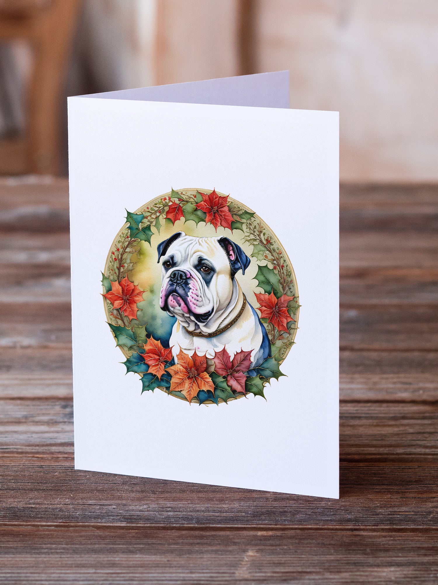 American Bulldog Christmas Flowers Greeting Cards Pack of 8