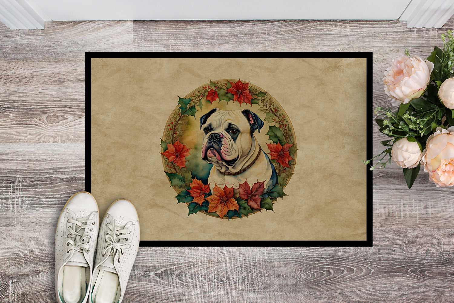Buy this American Bulldog Christmas Flowers Doormat