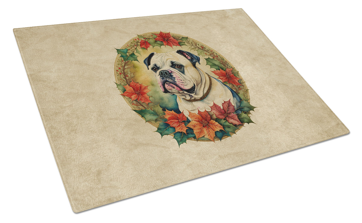Buy this American Bulldog Christmas Flowers Glass Cutting Board