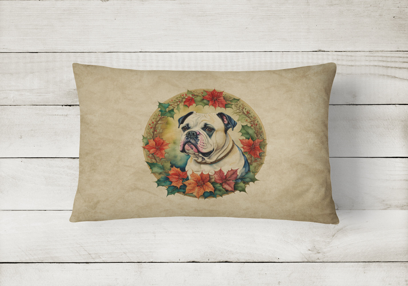 American Bulldog Christmas Flowers Throw Pillow