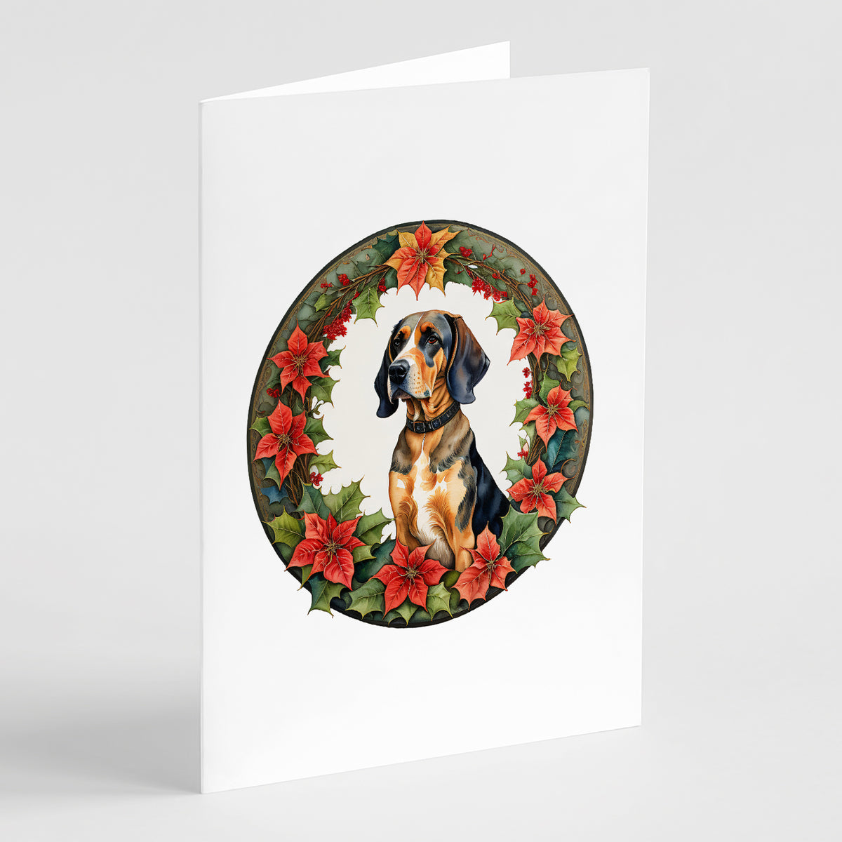 Buy this American English Coonhound Christmas Flowers Greeting Cards Pack of 8