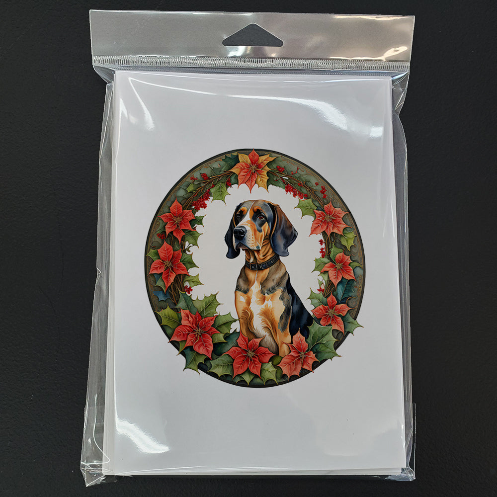 American English Coonhound Christmas Flowers Greeting Cards Pack of 8