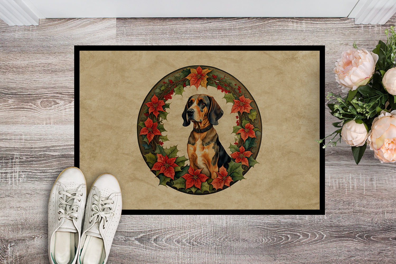 Buy this American English Coonhound Christmas Flowers Doormat