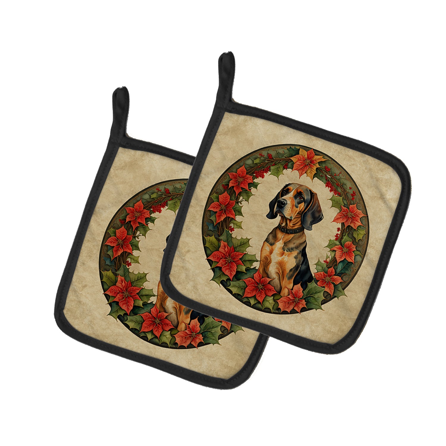 Buy this American English Coonhound Christmas Flowers Pair of Pot Holders