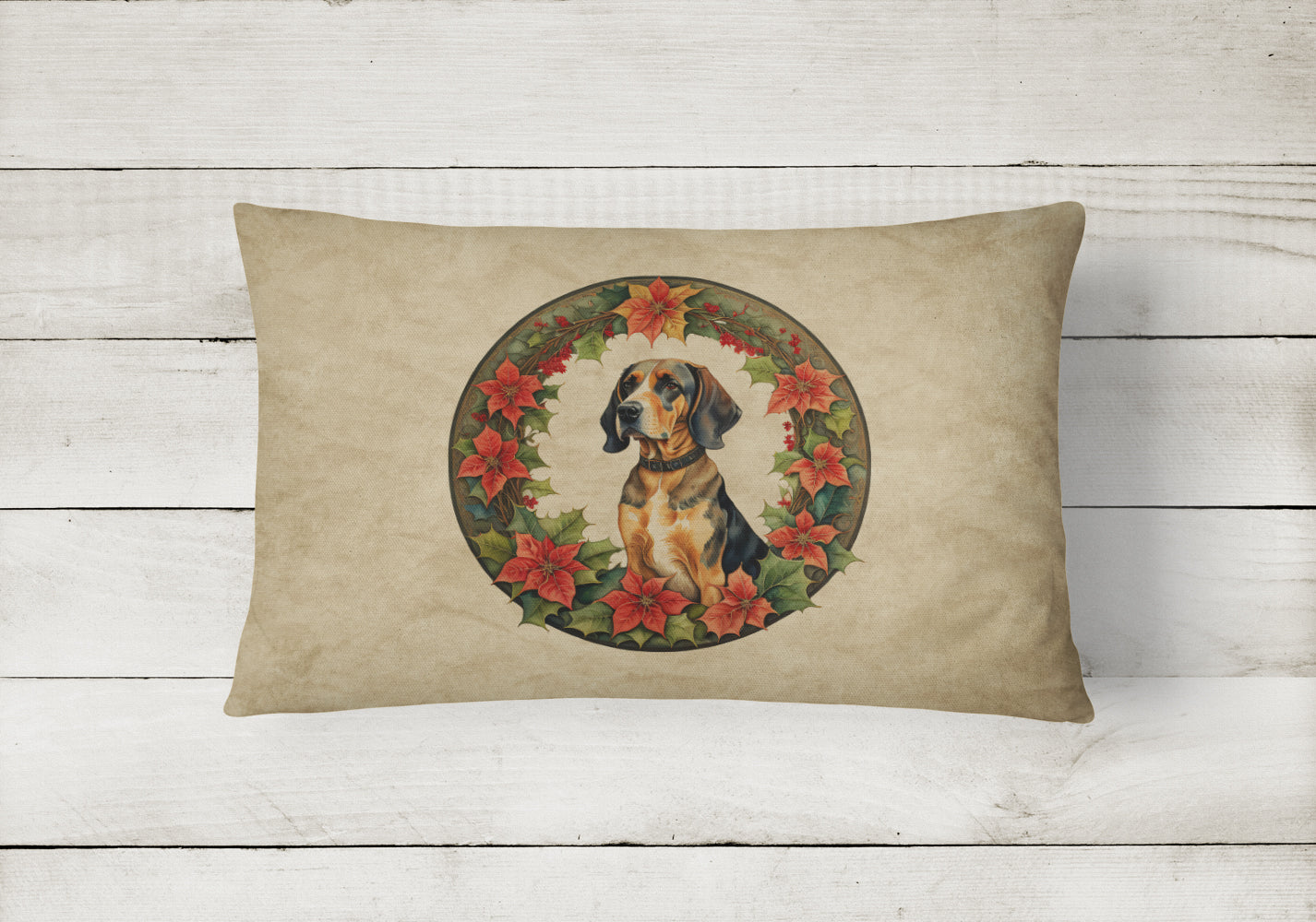 American English Coonhound Christmas Flowers Throw Pillow