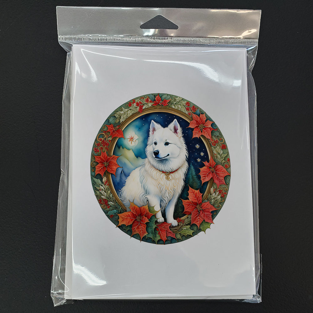 American Eskimo Christmas Flowers Greeting Cards Pack of 8